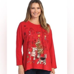 XL, 1X 3x red Holiday tails cotton slub poodle snauzer M70-1552